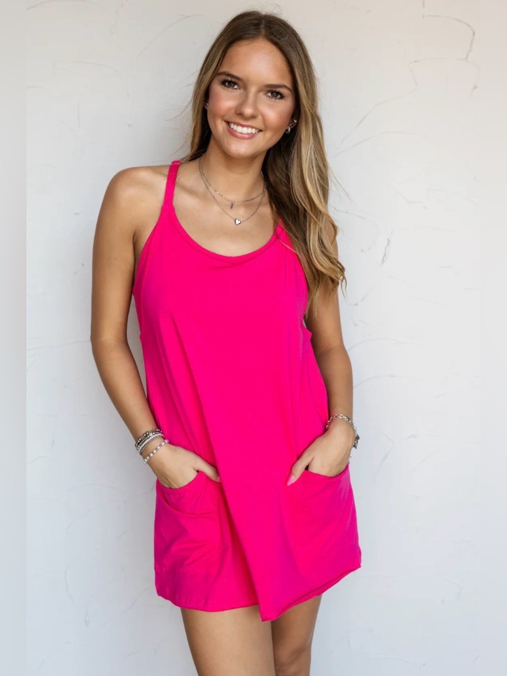 Womenβs Hot Pink Pocket Romper
